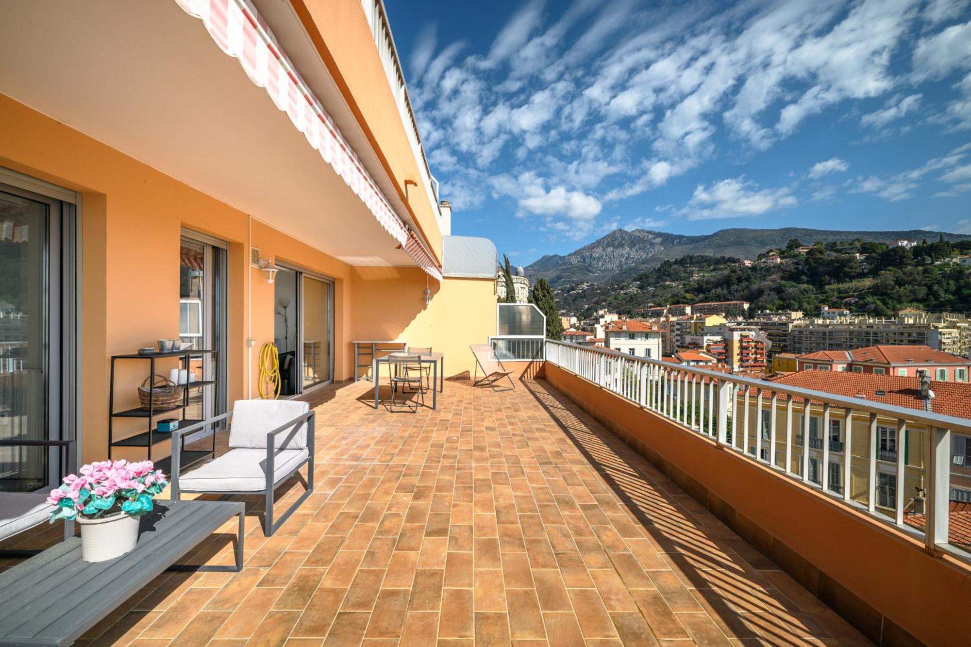 מנטון 'L'Alicante Proche' Gare, Terrasse, Vue Mer מראה חיצוני תמונה